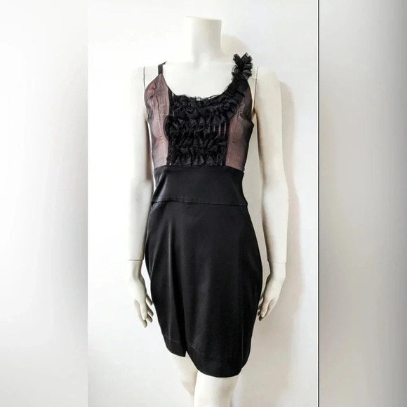 BCBGMAXAZRIA Silk Sheath Lace & Ruffle Front Cocktail Party Dress NWT Size 4 - Picture 2 of 11